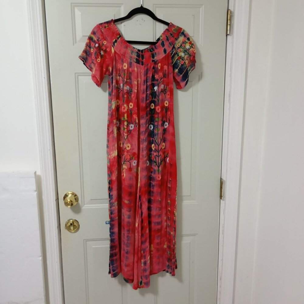 Wonderland By Orange Vintage Romper Sz M With Floral Embroidery & Tie-Dye Design